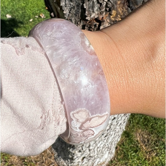 RARE Amethyst Flower Agate Bangle Bracelet - Picture 16 of 16